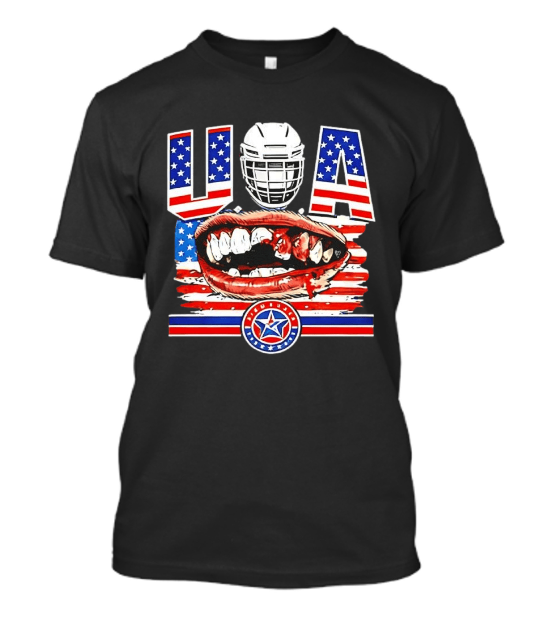 USA Hockey Helmet Bloody Teeth Mouth Stars Stripes Flag T-Shirt