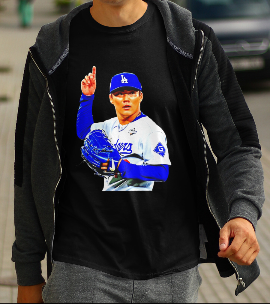 Yoshinobu Yamamoto '26 Los Angeles Dodgers Player Blue Glove T-Shirt