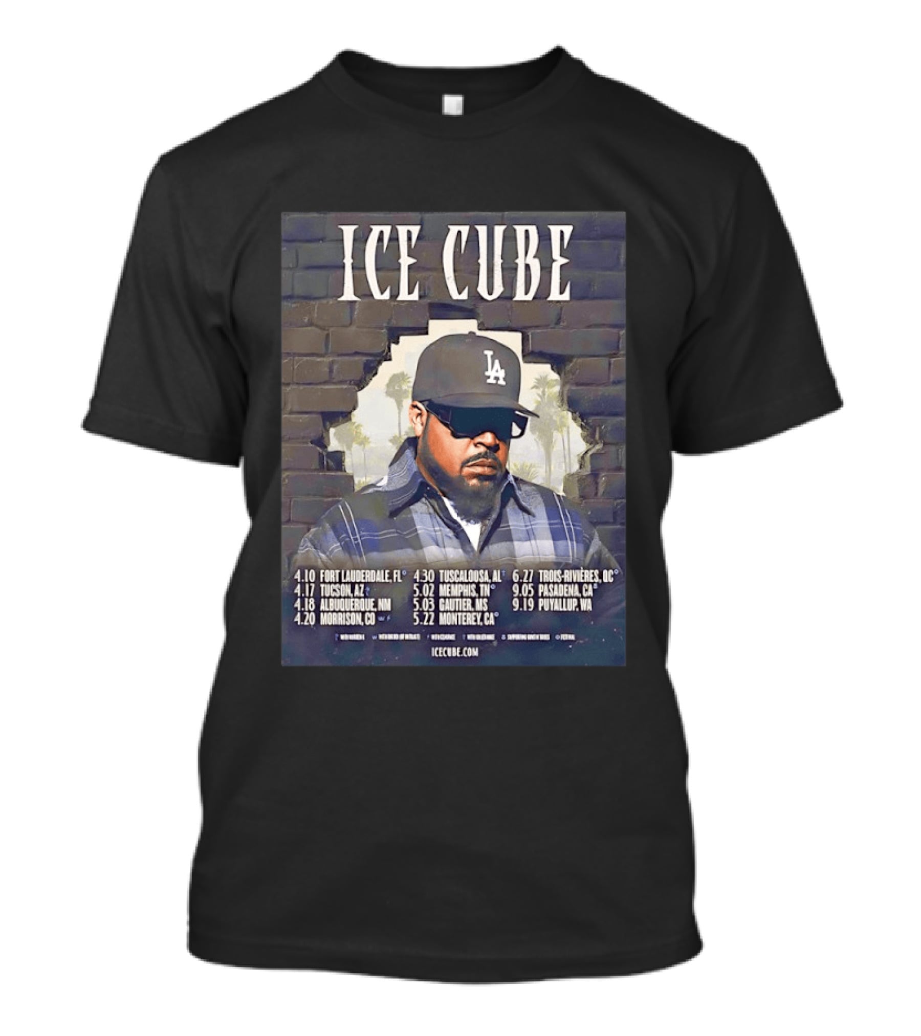 Ice Cube 4 Decades Of Attitude Tour 2026 North America Tour Dates And Locations T-Shirt