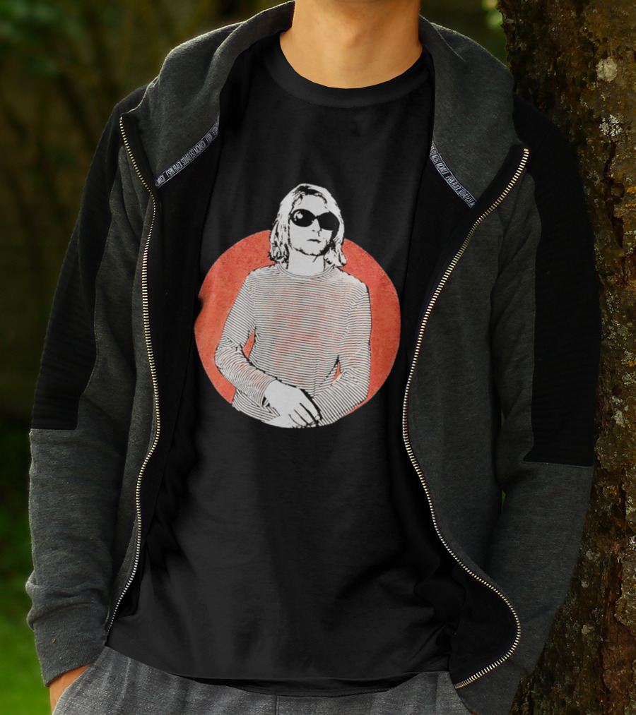 Kurt Cobain Striped Long Sleeve With Sunglasses T-Shirt
