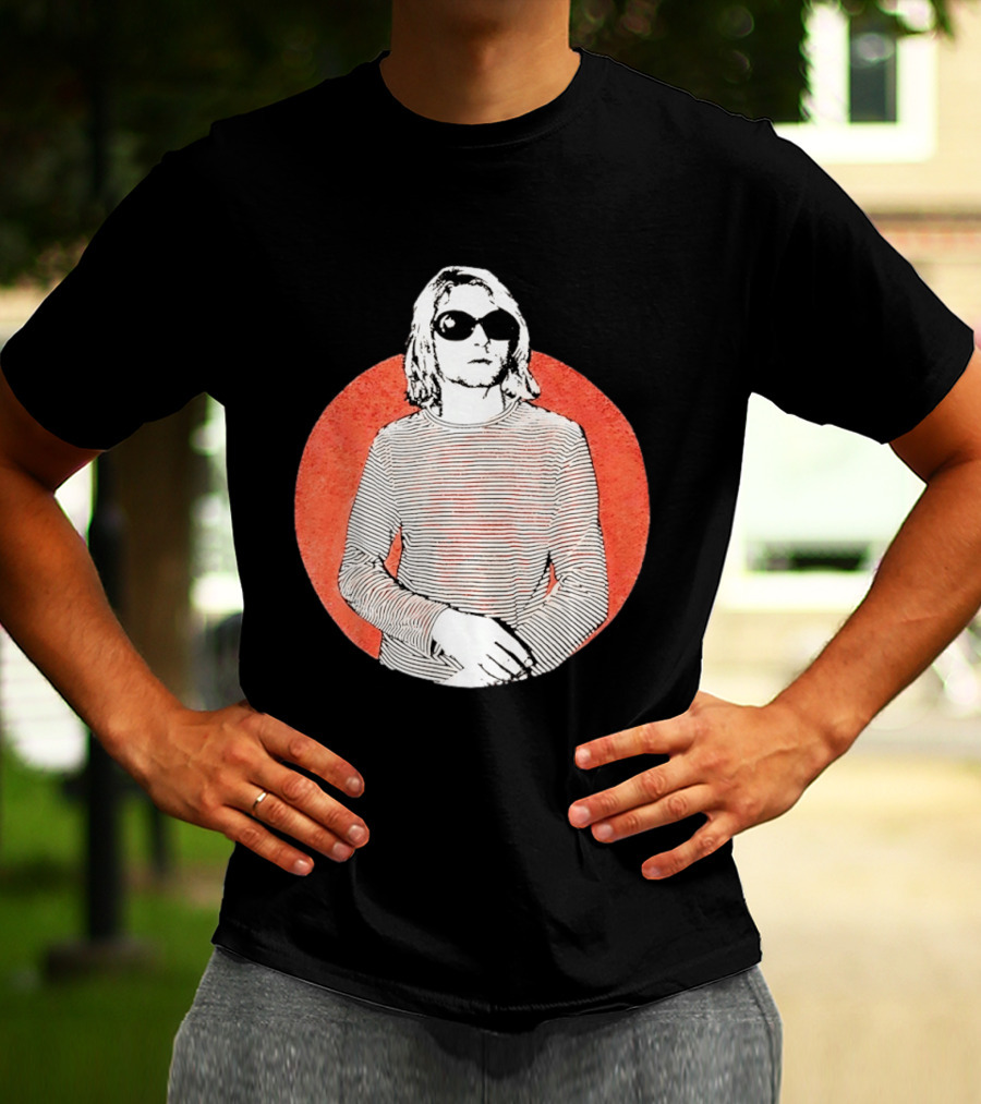 Kurt Cobain Striped Long Sleeve With Sunglasses T-Shirt