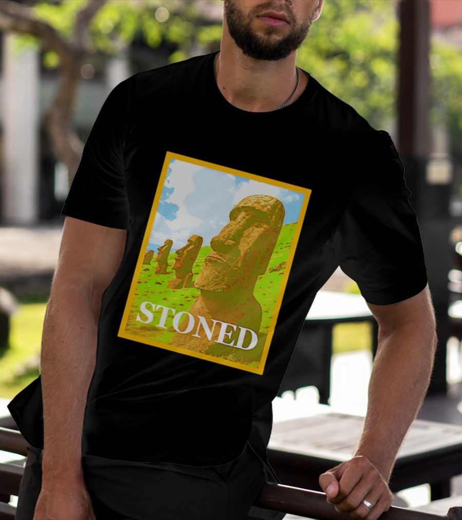 Stoned Moai Statue Easter Island Head Print T-Shirt