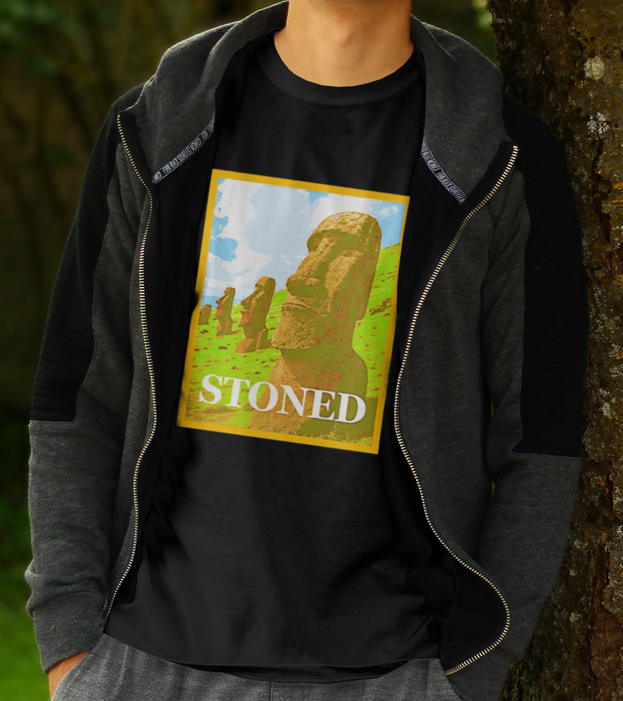Stoned Moai Statue Easter Island Head Print T-Shirt