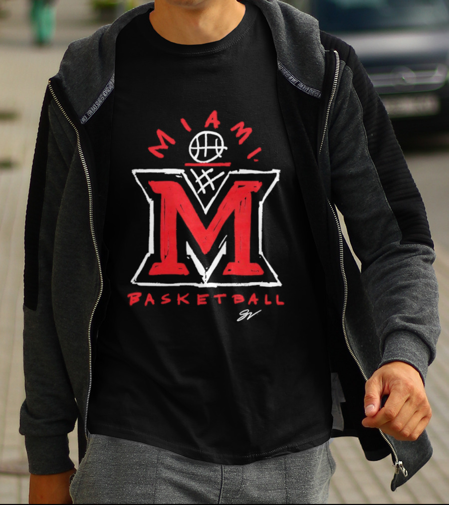 Miami RedHawks Basketball M Logo Sketch T-Shirt