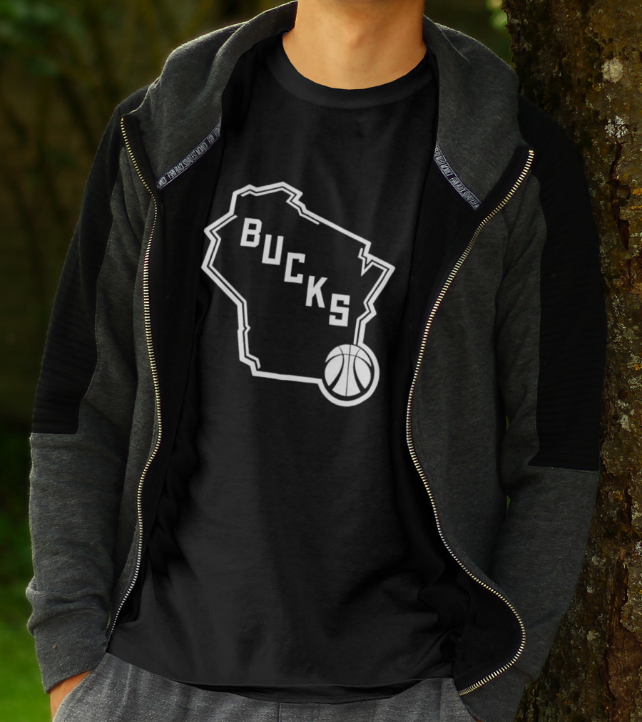Milwaukee Bucks State Outline With Basketball T-Shirt