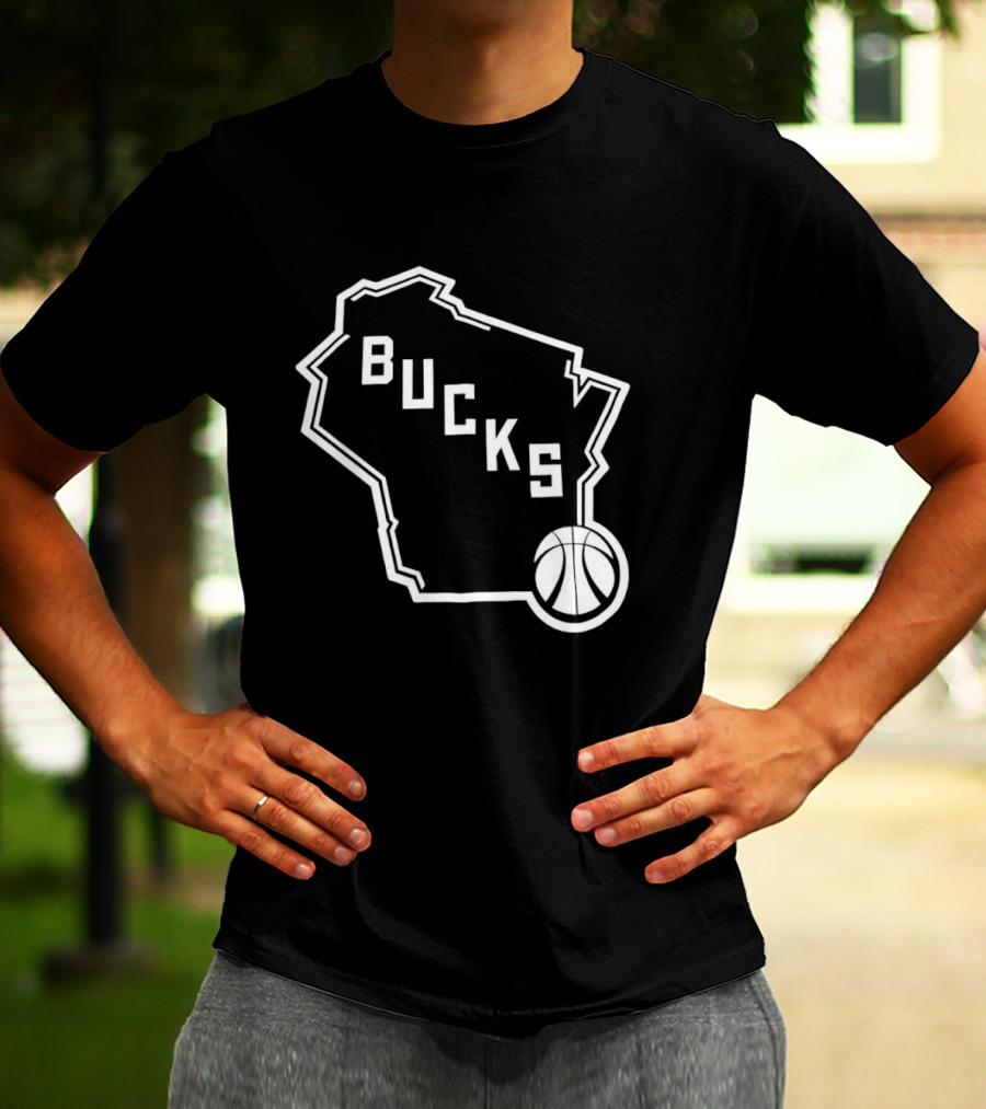 Milwaukee Bucks State Outline With Basketball T-Shirt
