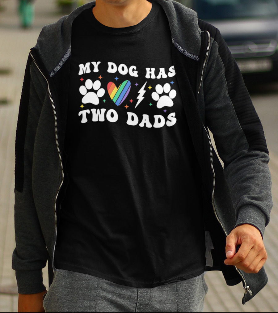 My Dog Has Two Dads Rainbow Heart Paw Prints LGBT Pride T-Shirt
