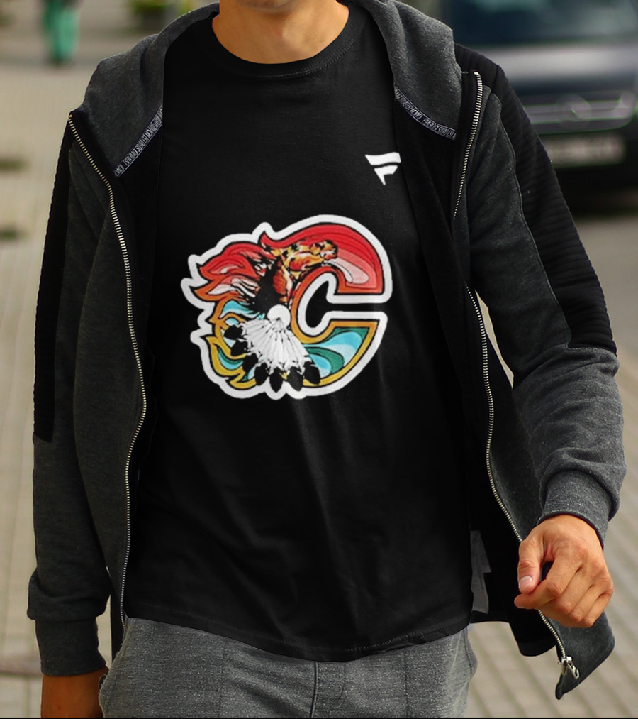 Calgary Flames Hockey Native Tribute C Logo Celebration T-Shirt