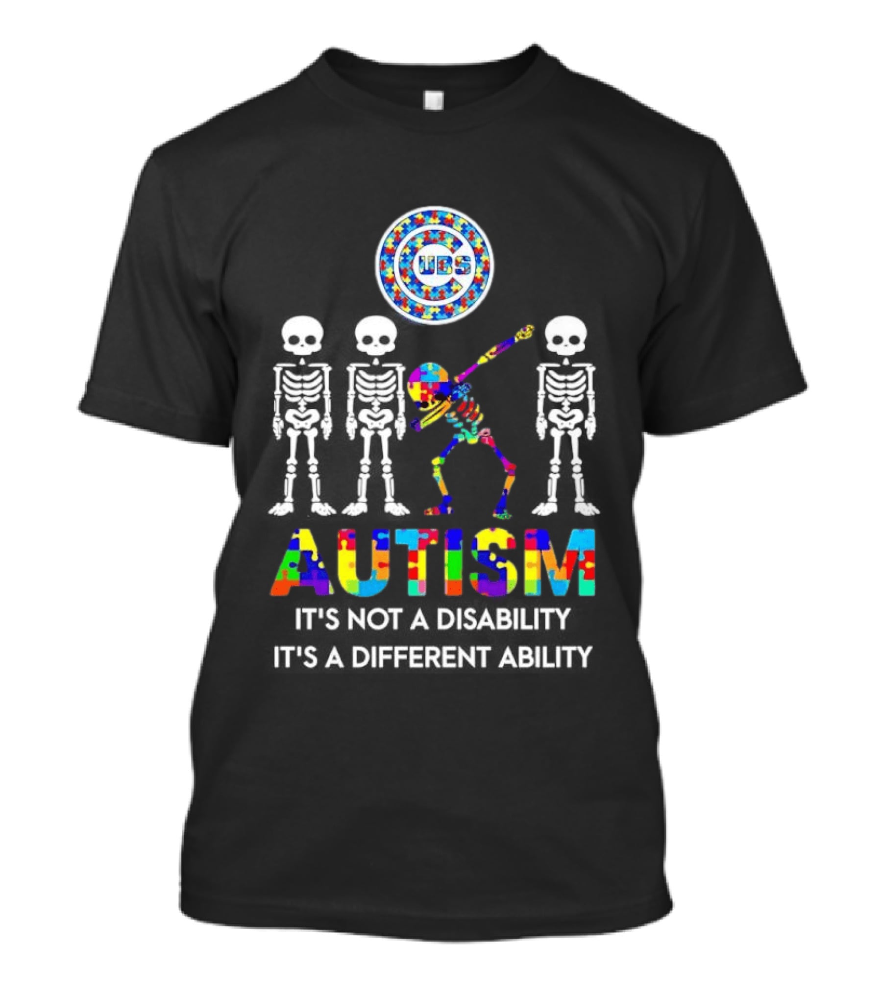 Chicago Cubs Autism It's Not A Disability It's A Different Ability Skeleton Puzzle T-Shirt