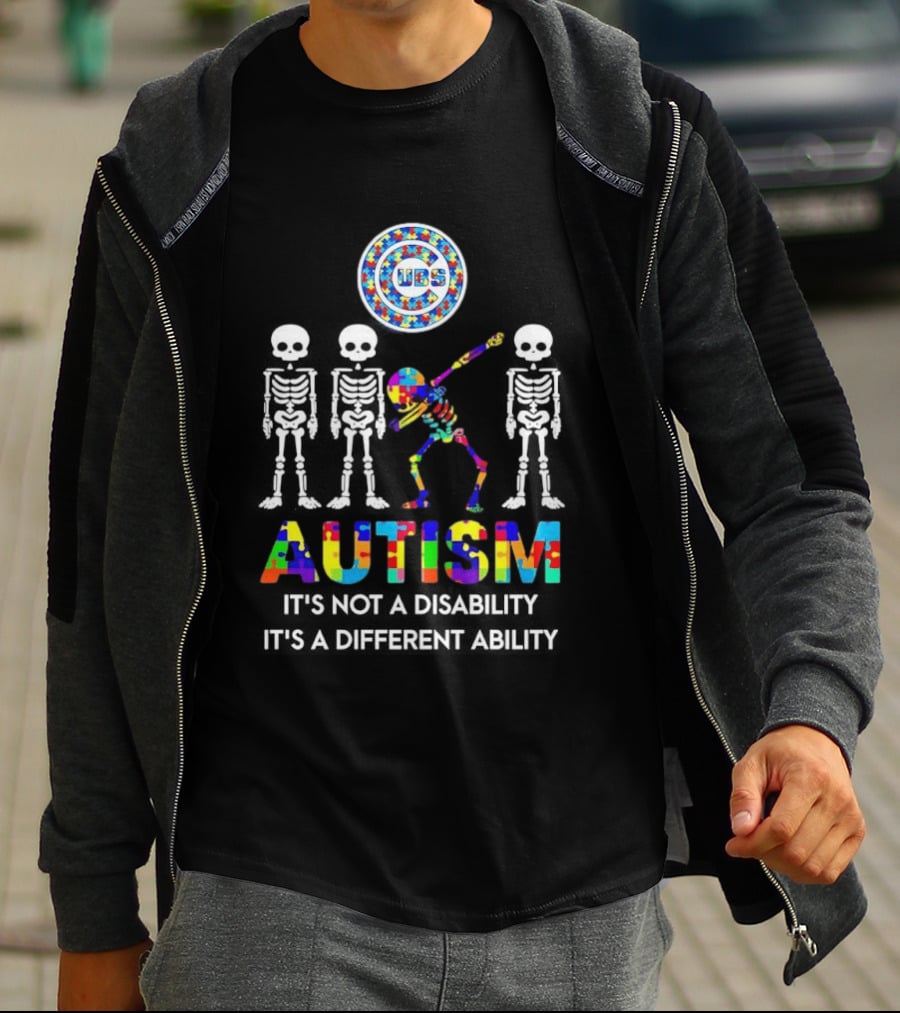 Chicago Cubs Autism It's Not A Disability It's A Different Ability Skeleton Puzzle T-Shirt