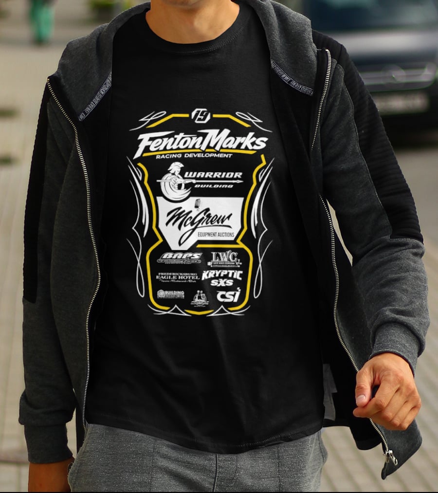 Fenton Marks Racing Development Warrior Building McGrew Equipment Auctions McGrath Racing Support ASCS DIRTcar UMP Racing T-Shirt