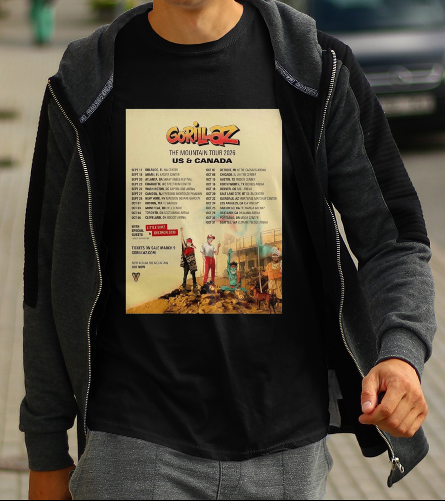 Gorillaz The Mountain Tour 2026 US Canada Dates Little Simz Deltron 3030 T-Shirt