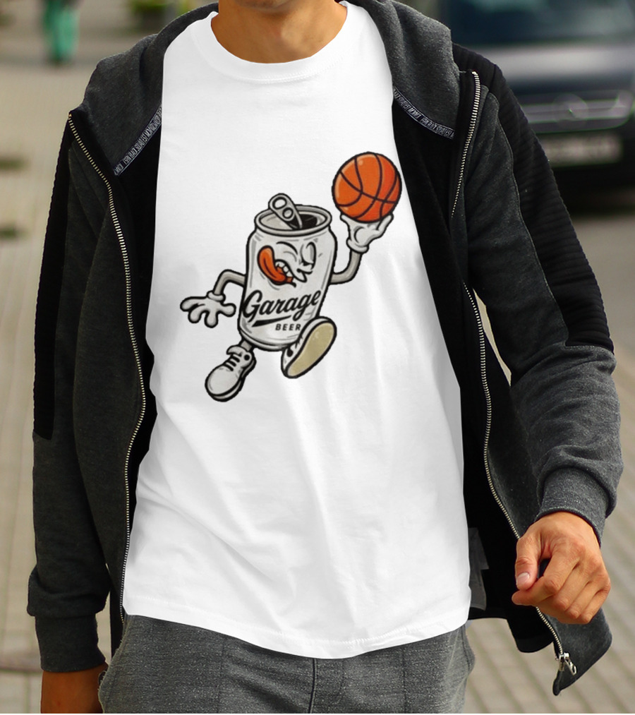 Garage Beer Can Basketball Cartoon T-Shirt