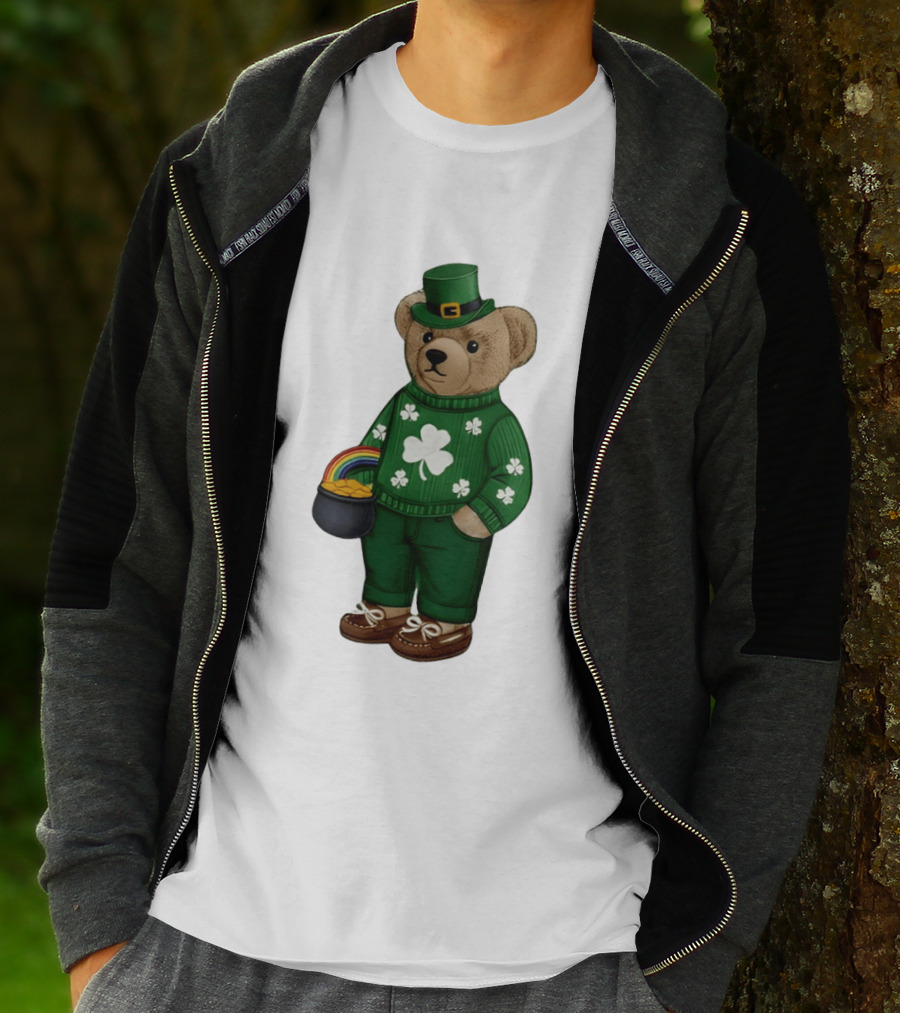 Lucky Teddy Bear Irish St Patricks Day Clover Rainbow Pot Of Gold T-Shirt