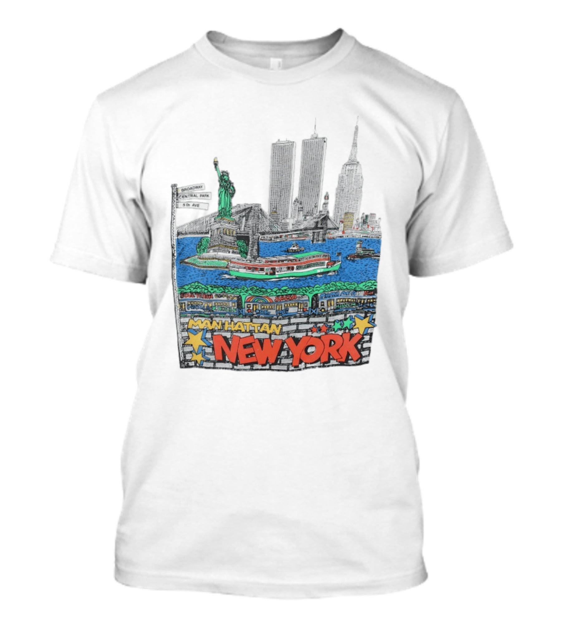 Statue Of Liberty Brooklyn Bridge Broadway Central Park 5th Ave Manhattan New York Skyline T-Shirt
