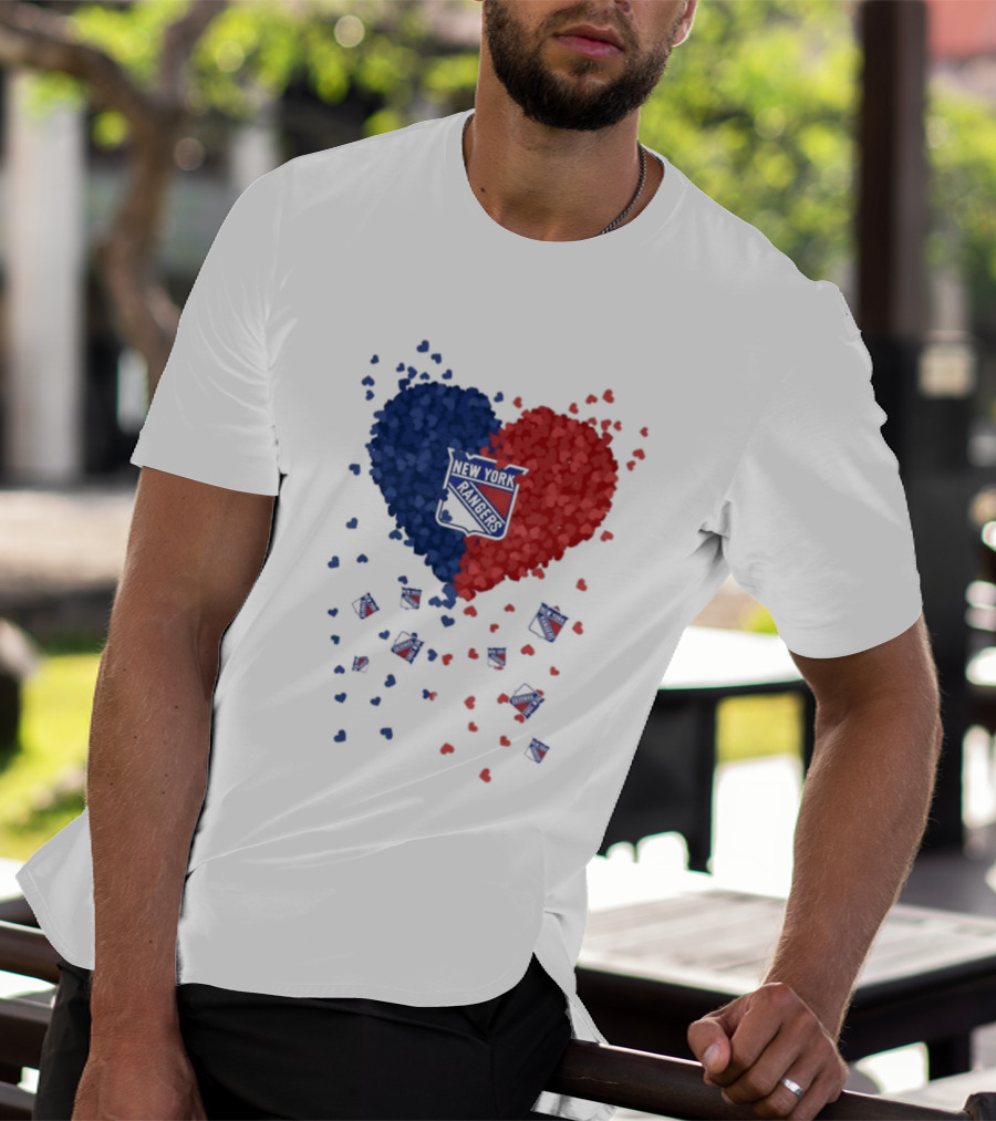 New York Rangers Heart Shaped Emblem With Blue And Red T-Shirt