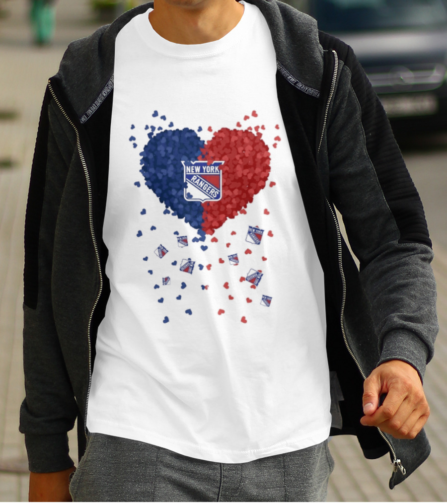 New York Rangers Heart Shaped Emblem With Blue And Red T-Shirt