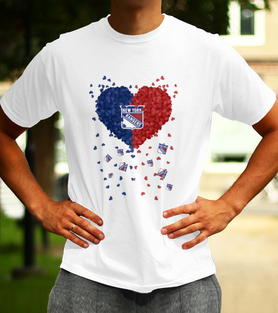 New York Rangers Heart Shaped Emblem With Blue And Red T-Shirt
