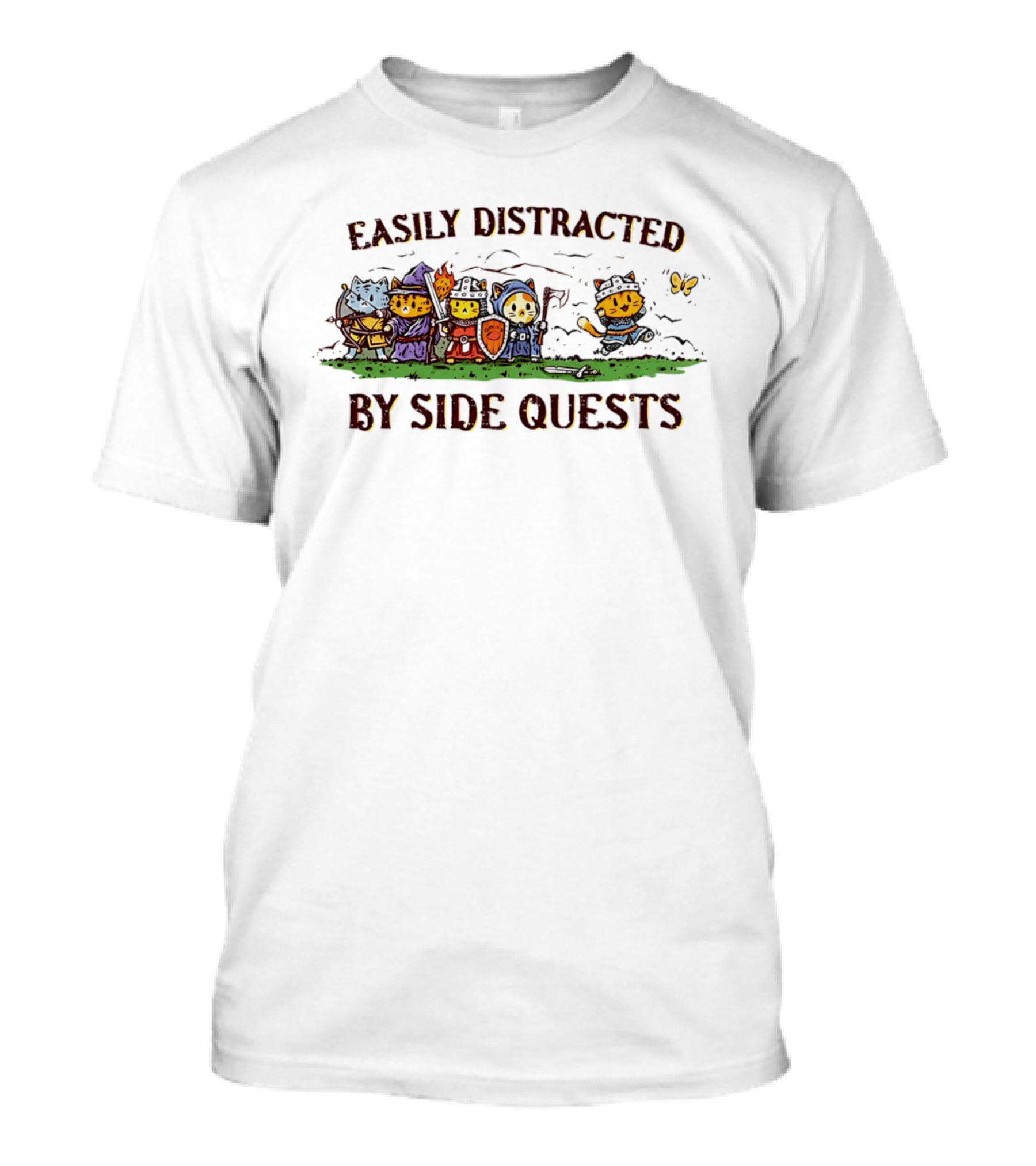 Easily Distracted By Side Quests Cats In Fantasy Costumes T-Shirt