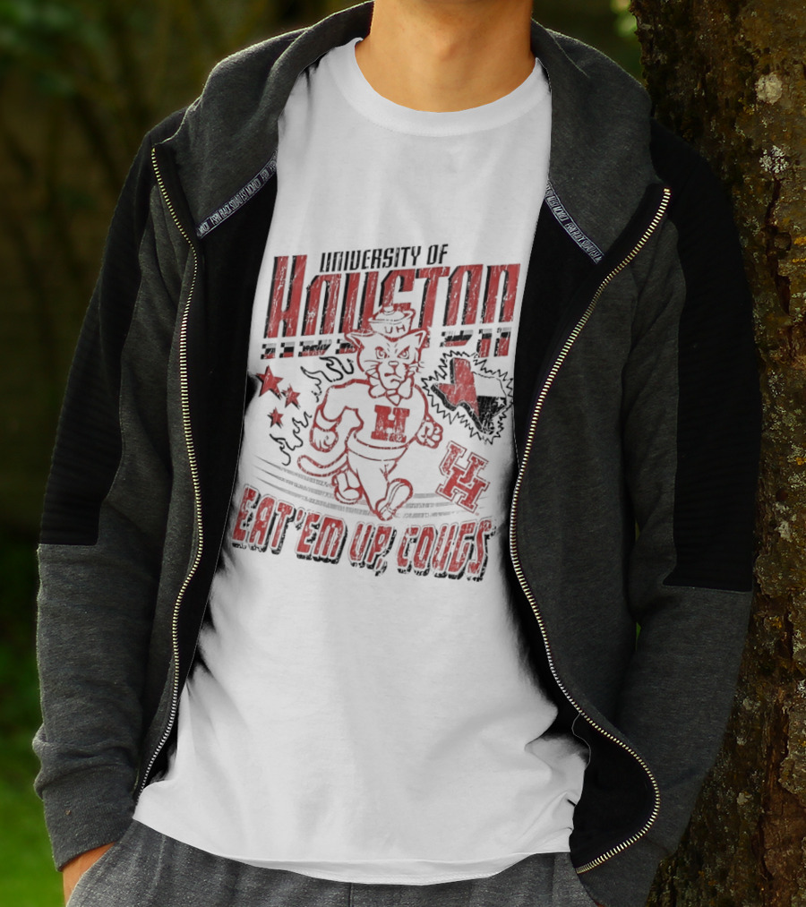 University Of Houston Eat 'Em Up Cougs Runnin' Houston Cougar Texas Stars And Paw T-Shirt