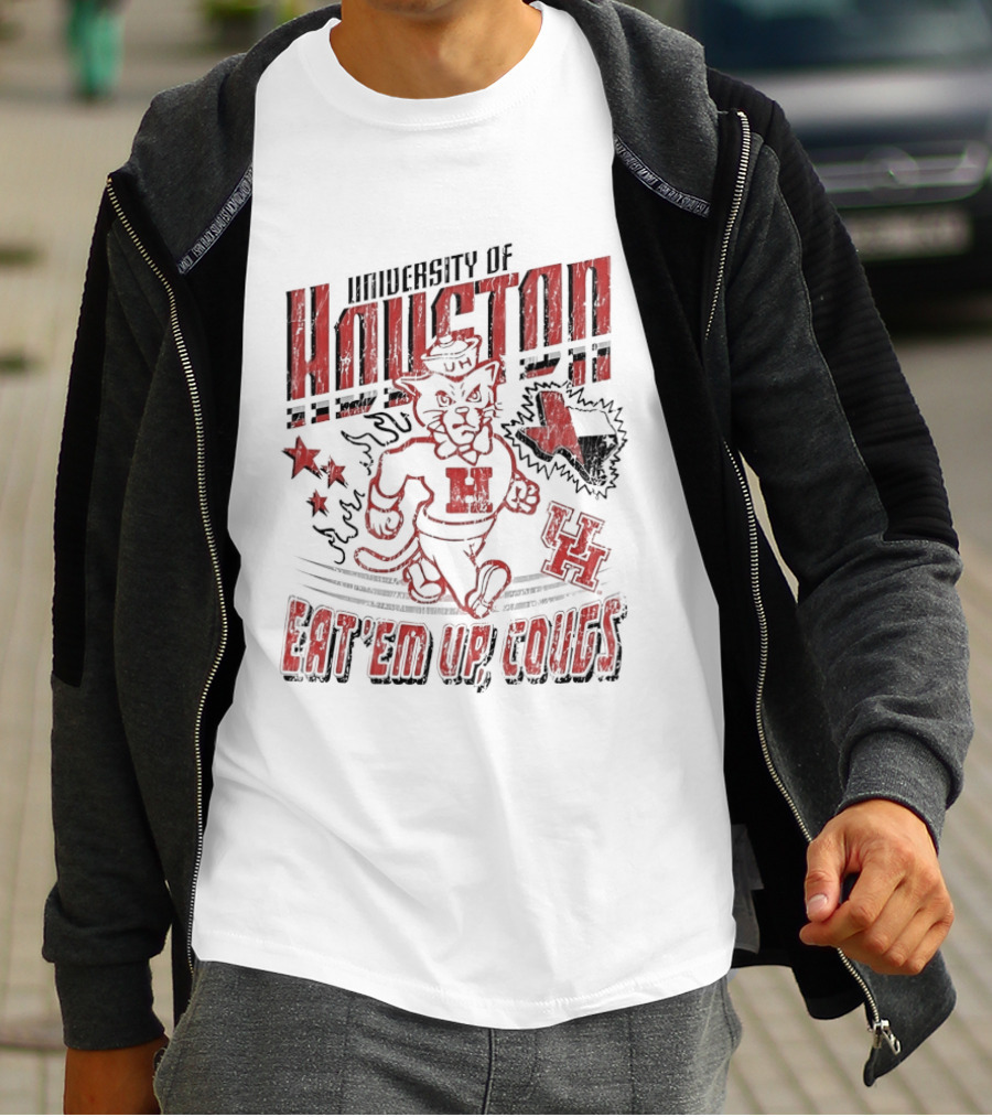 University Of Houston Eat 'Em Up Cougs Runnin' Houston Cougar Texas Stars And Paw T-Shirt