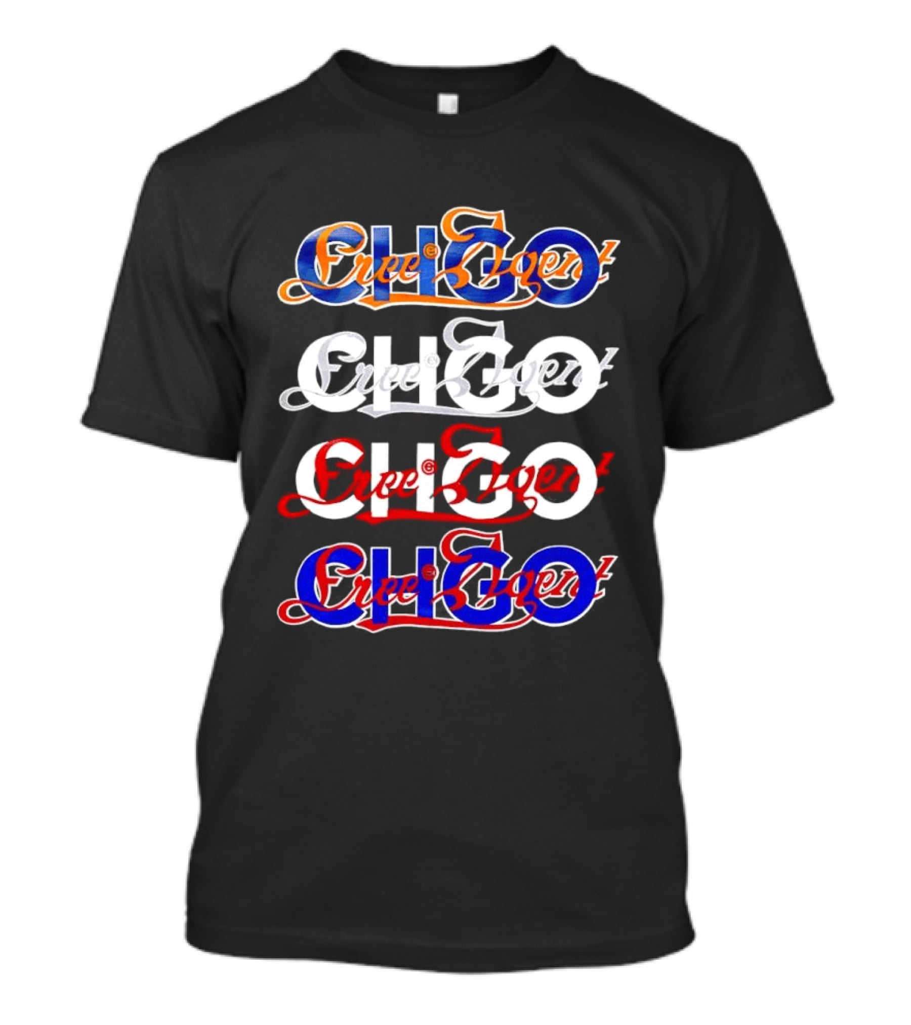 Free Agent X CHGO City Of Sports Teams Multicolor Text Art Collaboration T-Shirt
