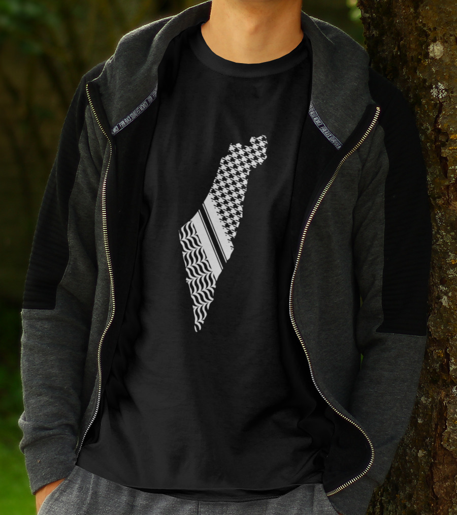 Free Palestine Map With Kufiya And Waves T-Shirt