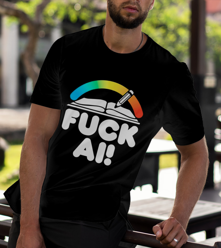 FUCK AI Open Book With Rainbow Pencil T-Shirt