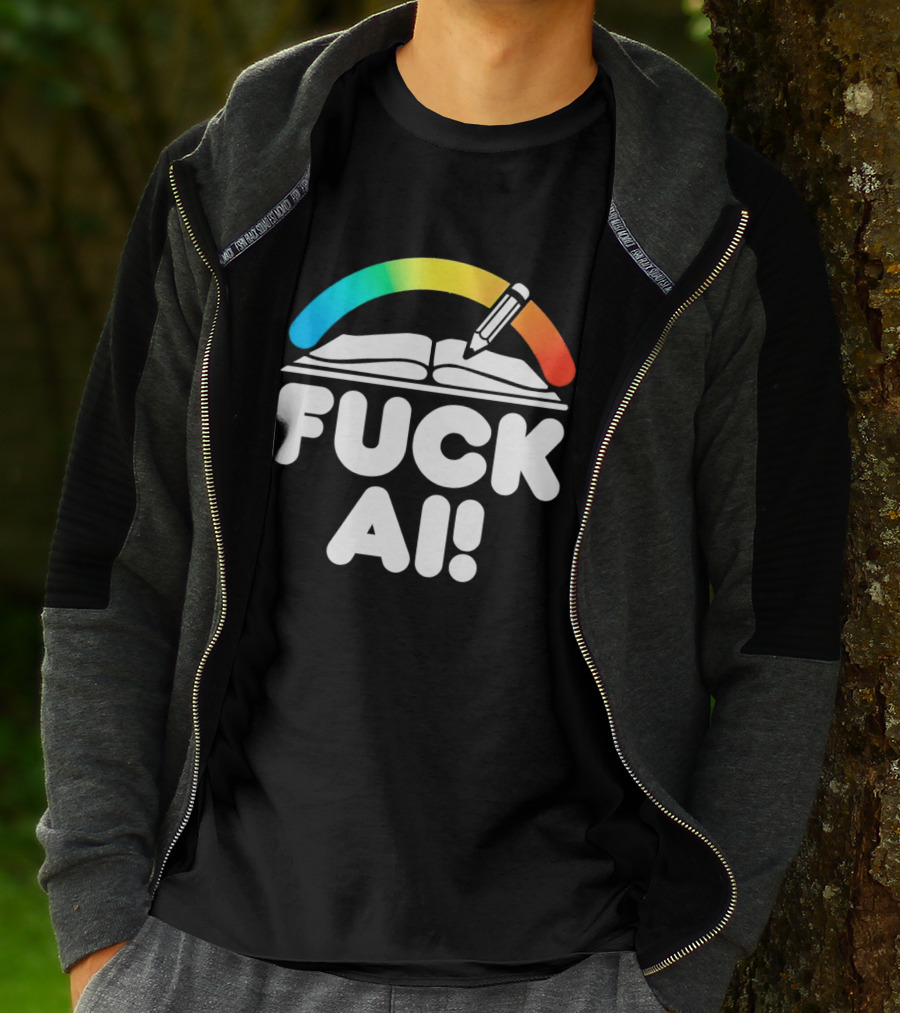 FUCK AI Open Book With Rainbow Pencil T-Shirt