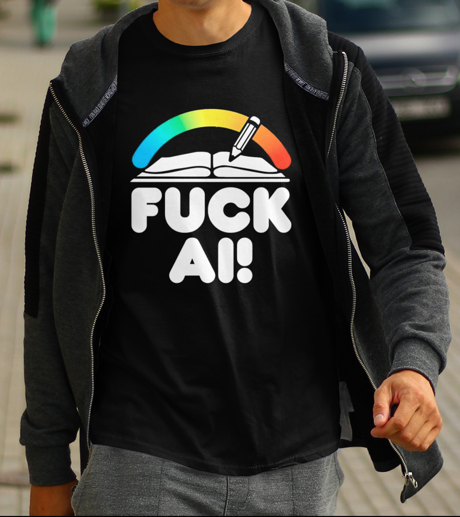 FUCK AI Open Book With Rainbow Pencil T-Shirt