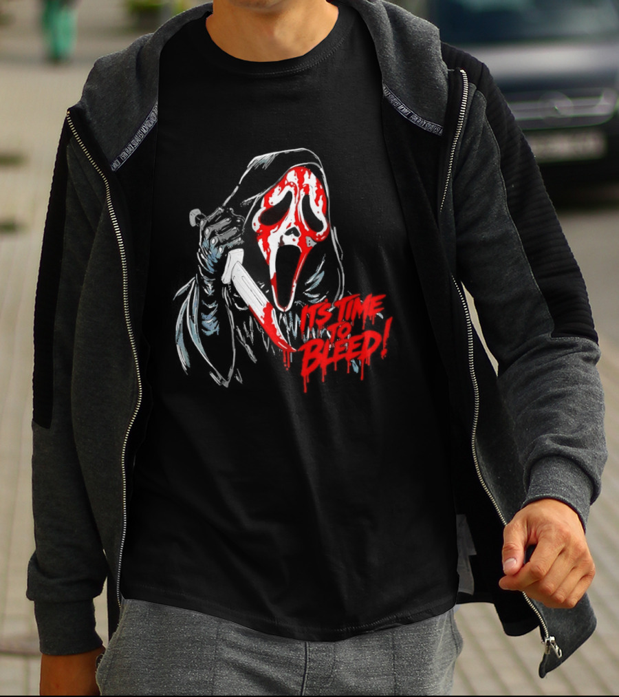Ghost Face Time To Bleed Horror Iconic Scream Mask T-Shirt