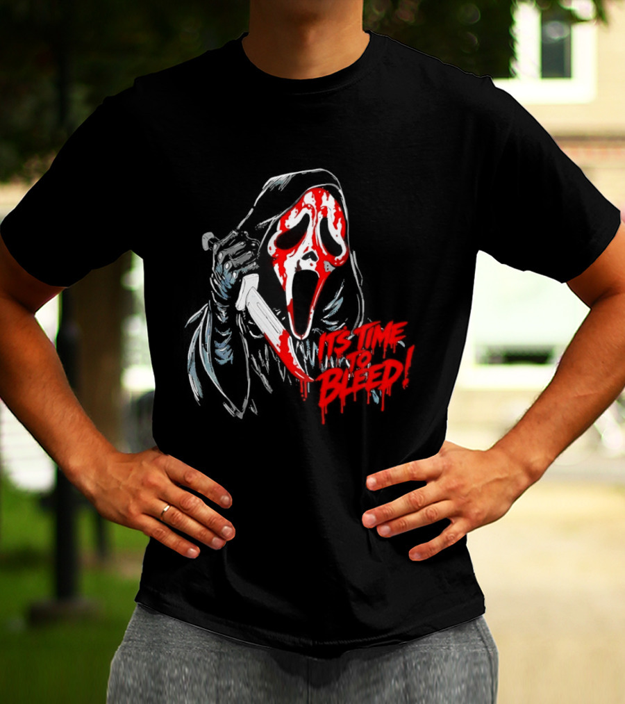 Ghost Face Time To Bleed Horror Iconic Scream Mask T-Shirt
