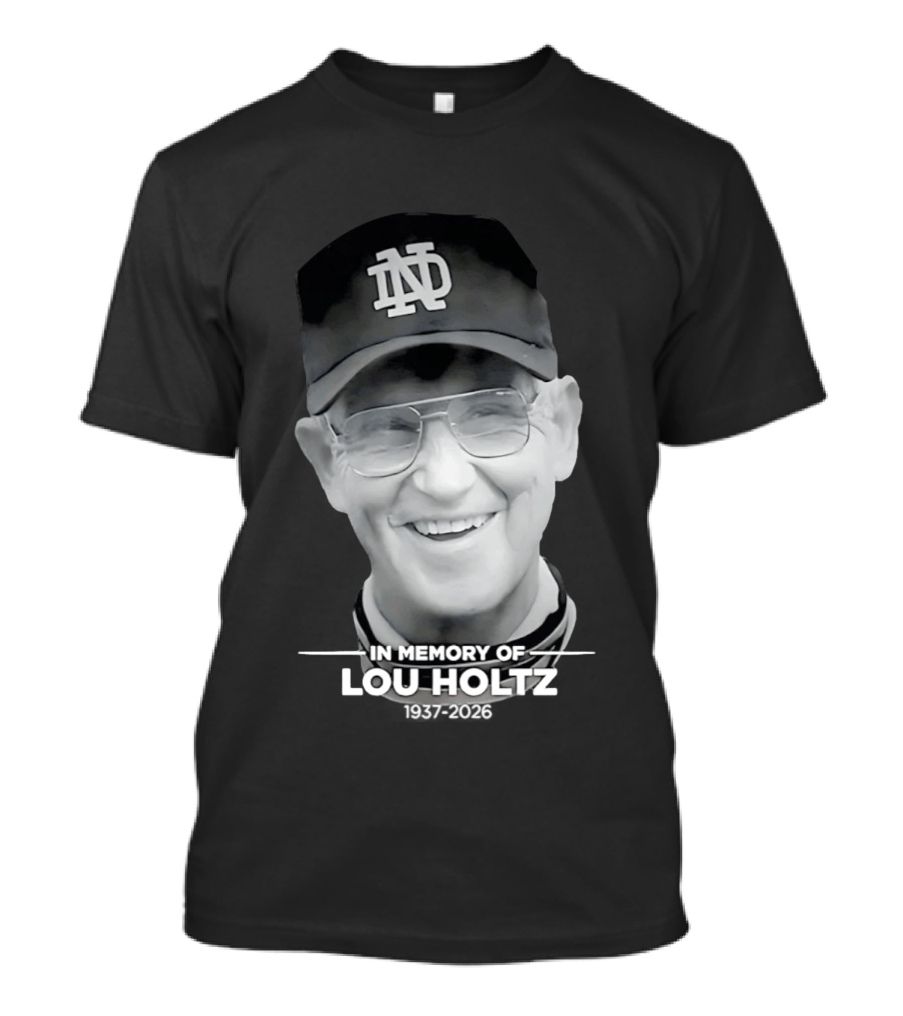Notre Dame Coach Tribute In Memory Of Lou Holtz 1937 2026 T-Shirt