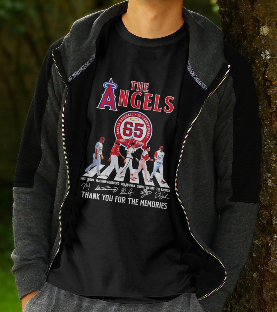 The Angels Baseball 65th Anniversary 1961 2026 Thank You For The Memories Mike Trout Vladimir Guerrero Nolan Ryan Shohei Ohtani Tim Salmon T-Shirt