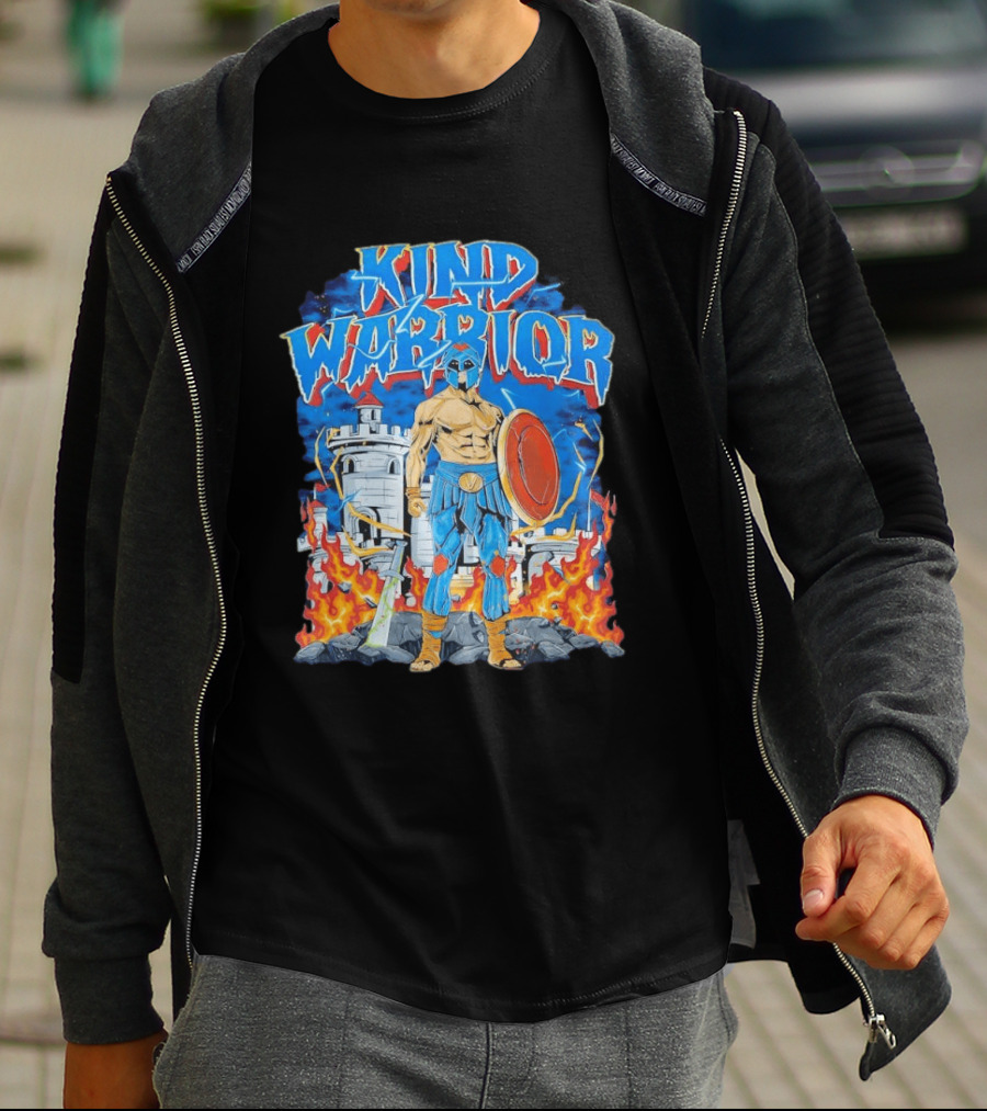 Kind Warrior Castle Flames Comic Hero T-Shirt