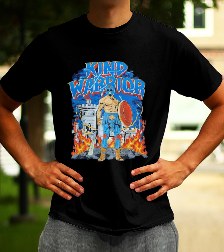 Kind Warrior Castle Flames Comic Hero T-Shirt