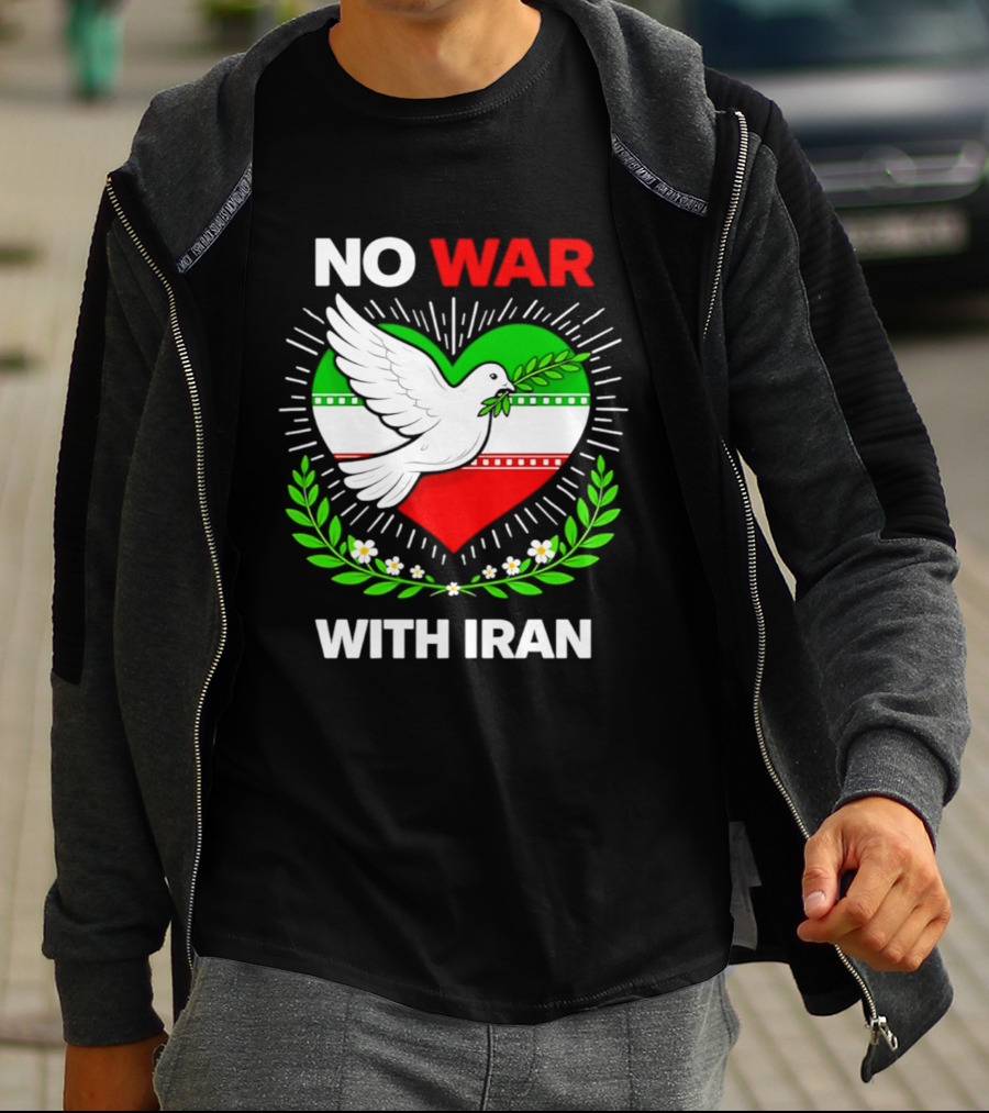 No War With Iran Dove Peace Heart Flag T-Shirt