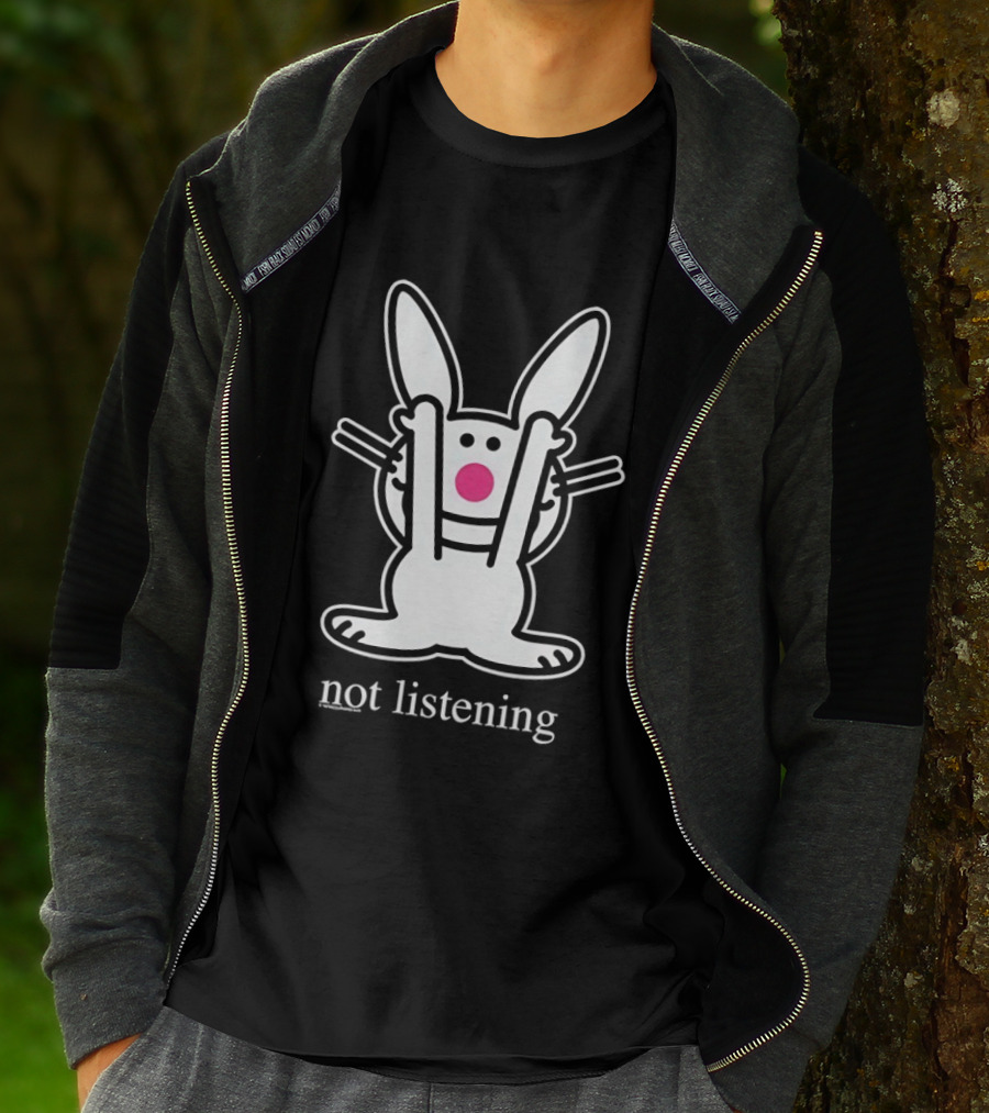 Bunny Not Listening Playful Ears Up Cartoon T-Shirt