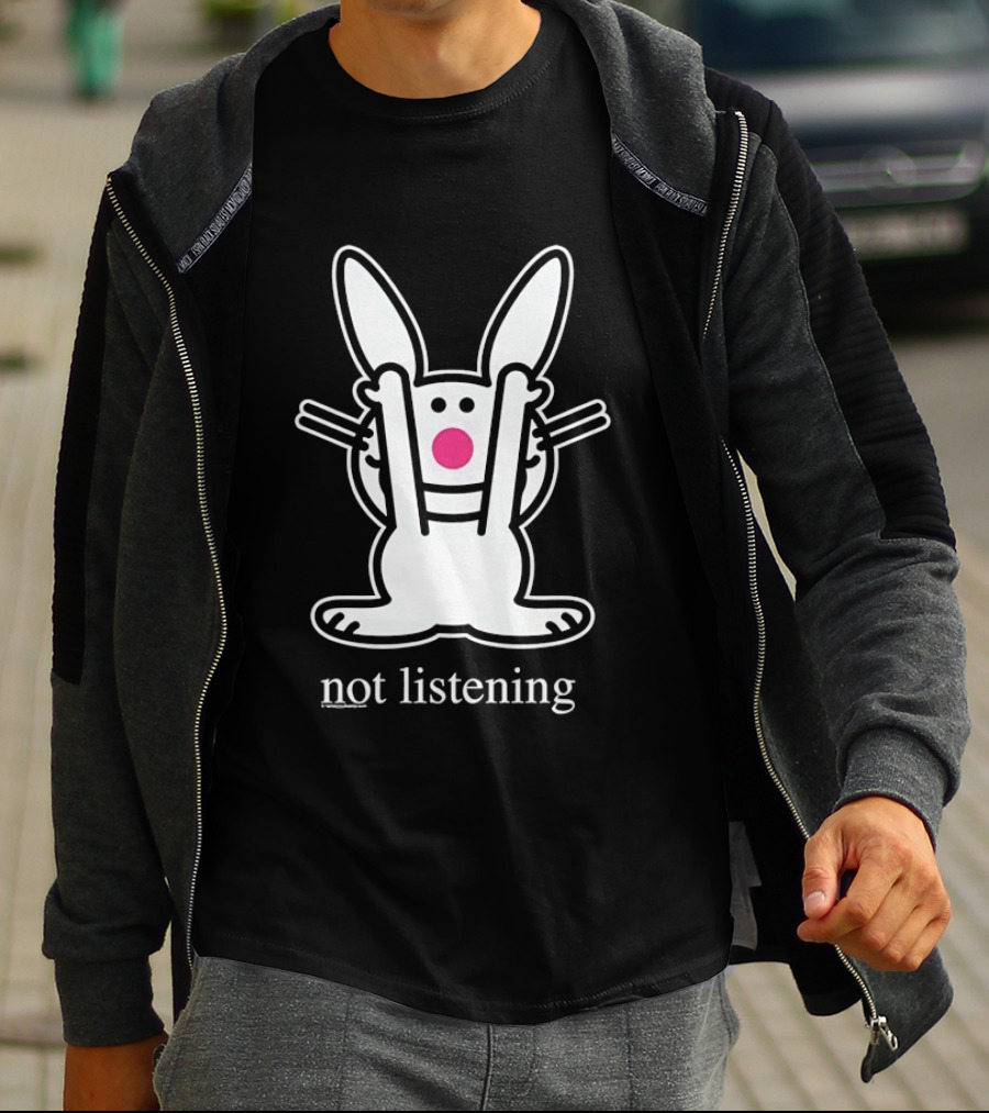 Bunny Not Listening Playful Ears Up Cartoon T-Shirt