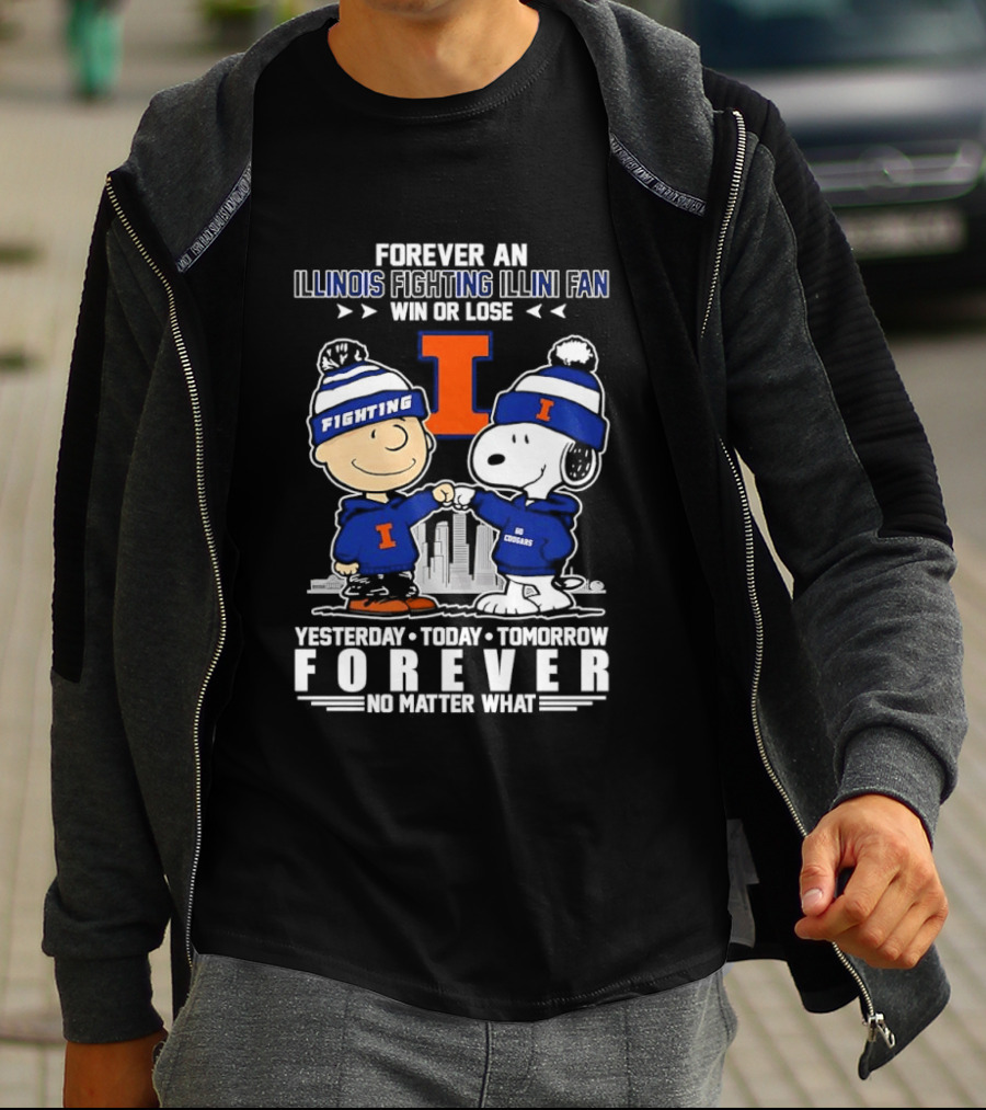 Illinois Fighting Illini Fan Snoopy Charlie Brown Forever Yesterday Today Tomorrow T-Shirt