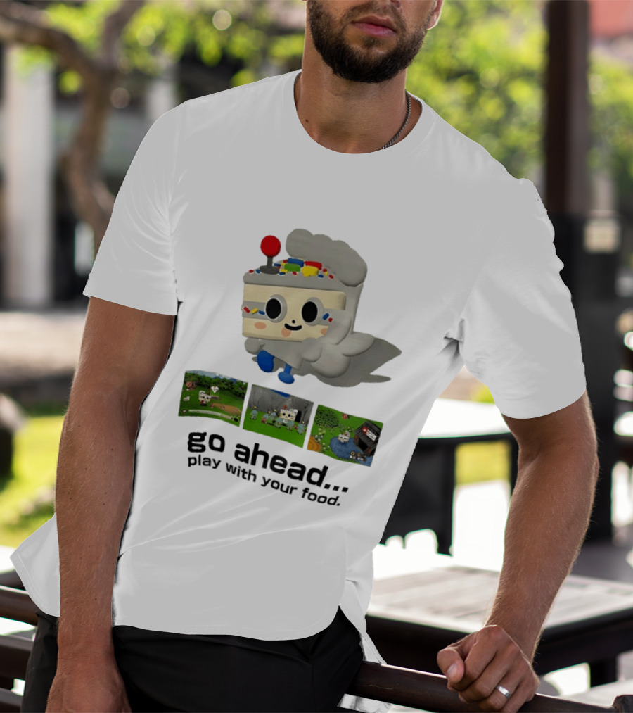 Go Ahead Play With Your Food Fun Cake Character Adventure Scenes T-Shirt