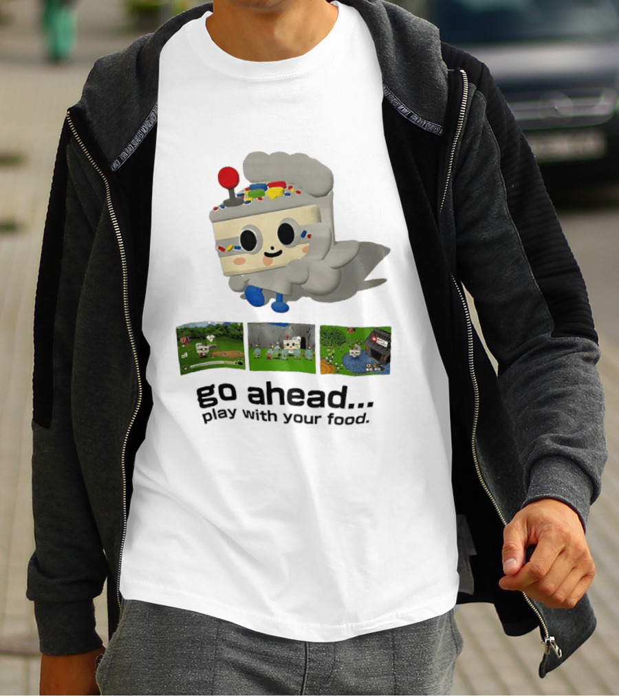 Go Ahead Play With Your Food Fun Cake Character Adventure Scenes T-Shirt