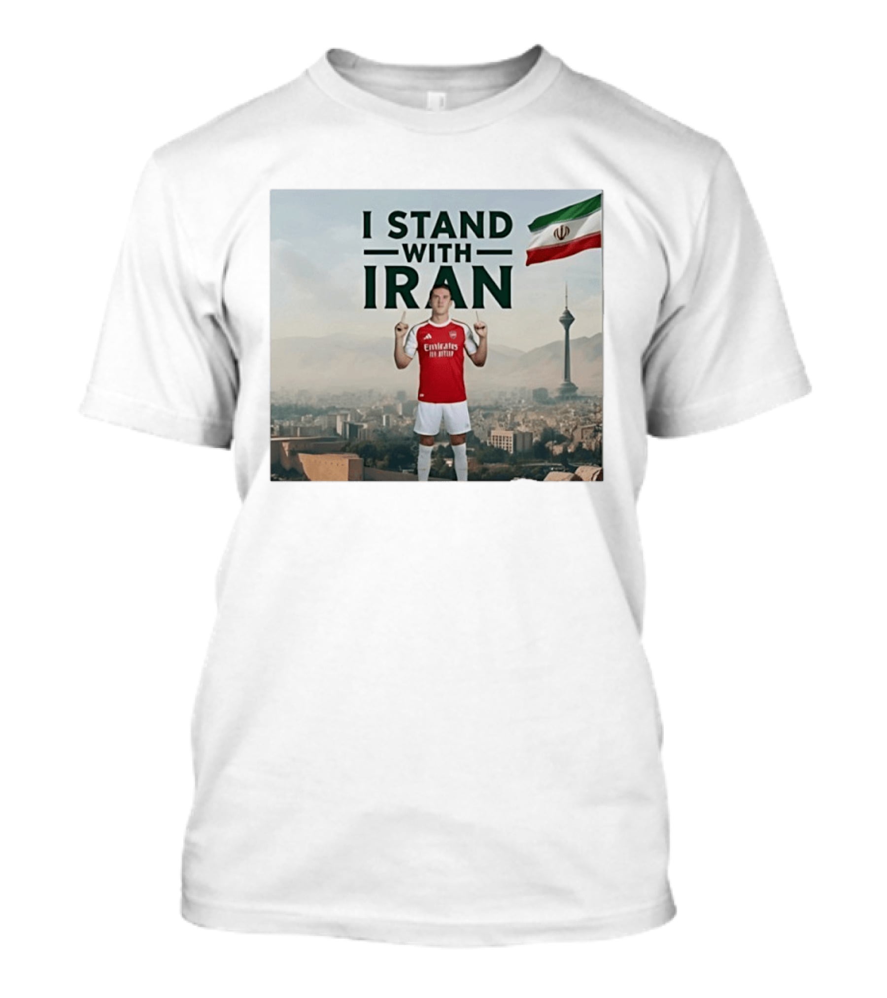 I Stand With Iran Soccer Supporter With Flag And Cityscape T-Shirt