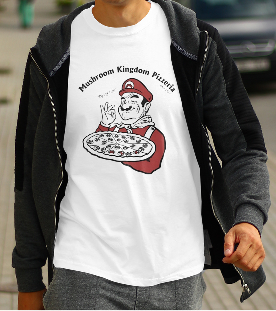 Mushroom Kingdom Pizzeria Funny Pizza Chef Winking Gesture Gaming Fan T-Shirt