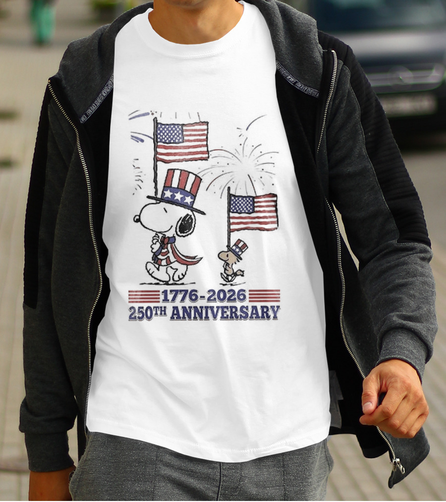 Snoopy 1776 2026 USA 250th Anniversary Celebration With Flags And Fireworks T-Shirt