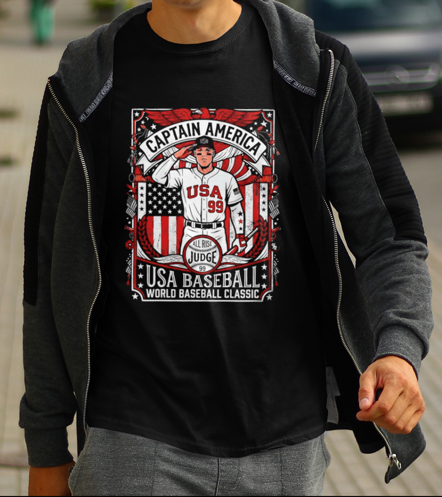 Captain America USA Baseball Judge 99 World Baseball T-Shirt