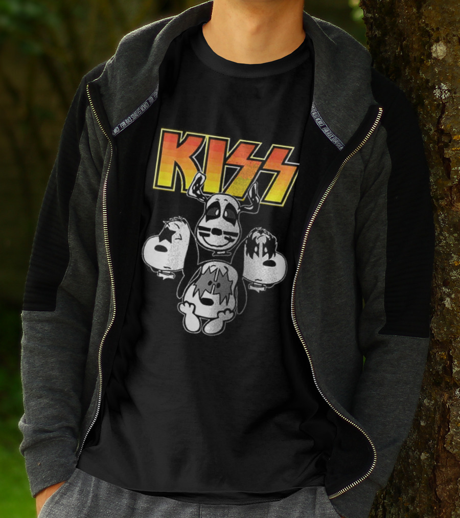 Kiss X Peanuts Snoopy Shout It Out Loud Collaboration Featuring Iconic Characters T-Shirt