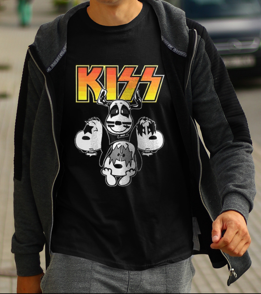 Kiss X Peanuts Snoopy Shout It Out Loud Collaboration Featuring Iconic Characters T-Shirt