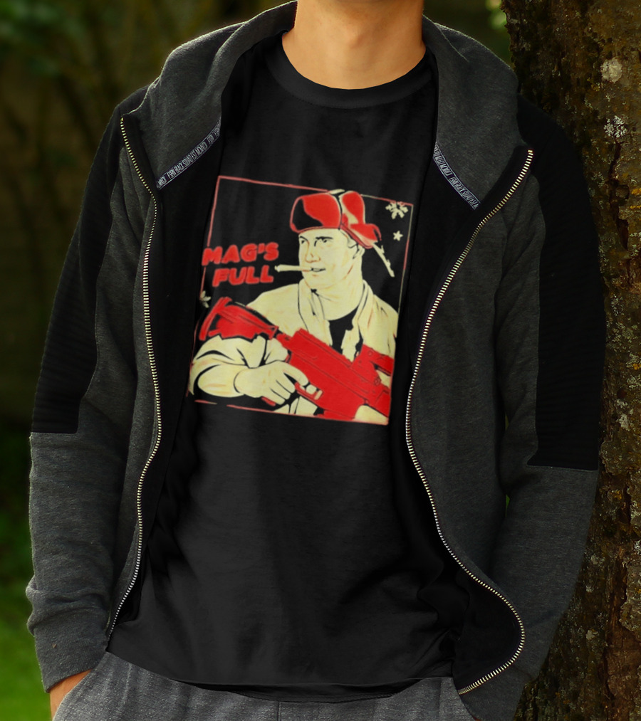 Mag's Full Armed Character With Red Cap And Gun T-Shirt