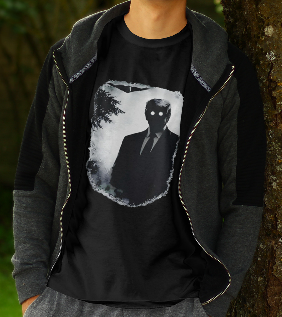 Dark Shadow Figure Mysterious Silhouette Trump Eerie Woods Cloaked Eyes T-Shirt